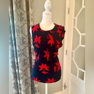 Banana Republic Women's Tropical Navy Blue Red Floral Top - Size 10
